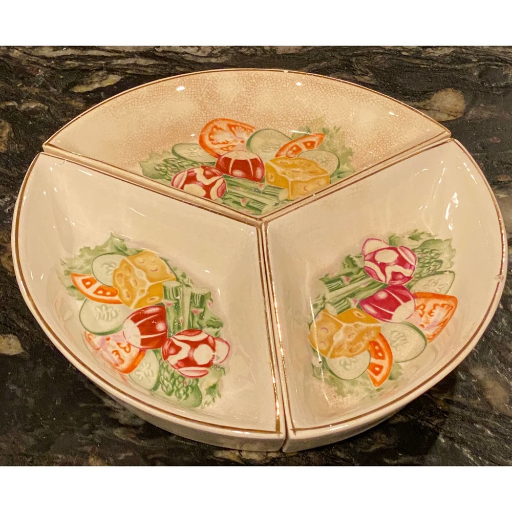 Vintage Tilso Japan veggie asparagus tomato cucumber compartment porcelain dish